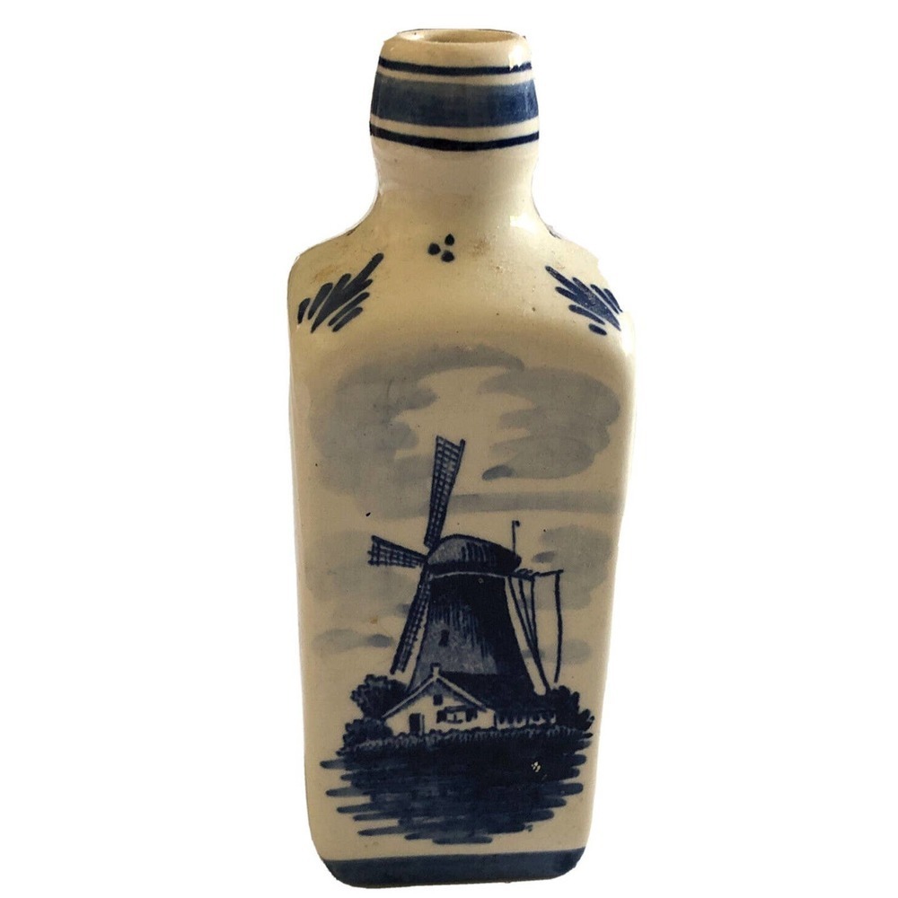 Vintage Delft Holland Porcelain Spirit Bottle 5.25" No Top Stopper